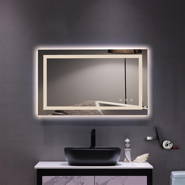 Square Touch LED Bathroom Mirror, Tricolor Dimming Lights40*24" 