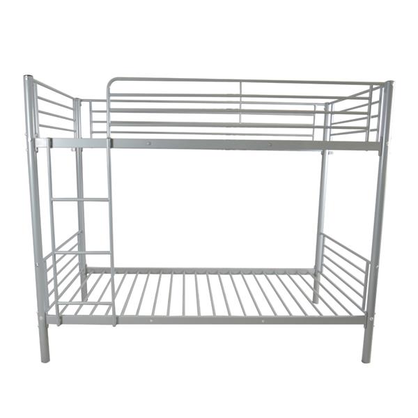 [US-W]Iron Bed Bunk Bed with Ladder for Kids Twin Size Gray 