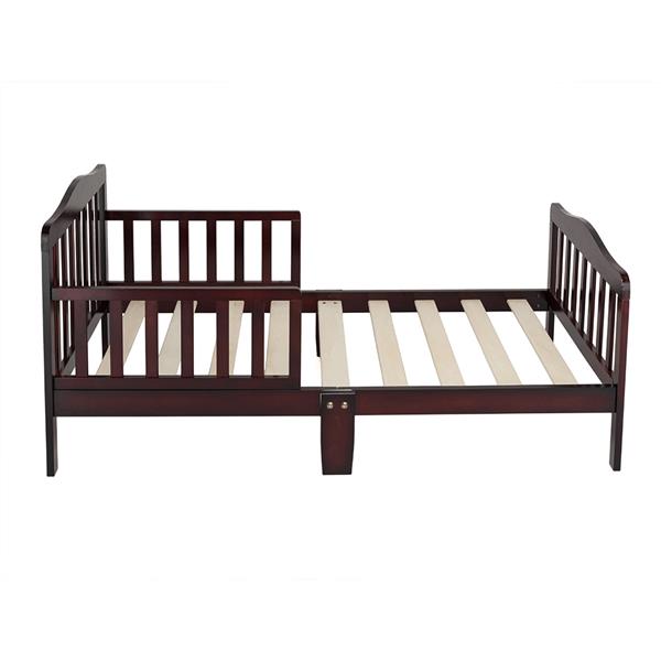 [US-W]Wooden Baby Toddler Bed Children Bedroom Furniture with Safety Guardrails Espresso 