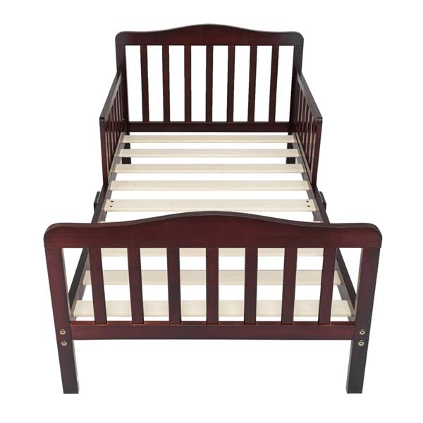 [US-W]Wooden Baby Toddler Bed Children Bedroom Furniture with Safety Guardrails Espresso 