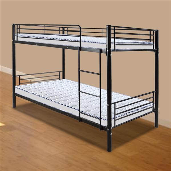 [US-W]Iron Bed Bunk Bed with Ladder for Kids Twin Size Black 