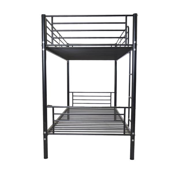 [US-W]Iron Bed Bunk Bed with Ladder for Kids Twin Size Black 