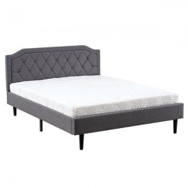 Upholstered Bed with Diamond Buckle Decoration, Linen Dark Gray Queen
