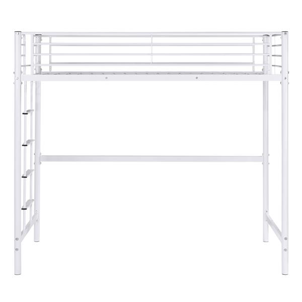 Iron Single-storey Elevated Twin Bed White with Rubber Pad Ladder 