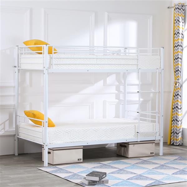 Iron Bed Bunk Bed with Ladder for Kids Twin Size Black with Rubber Pad Ladder 