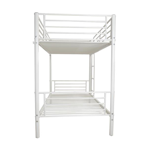 [US-W]Iron Bed Bunk Bed with Ladder for Kids Twin Size White 