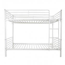 [US-W]Iron Bed Bunk Bed with Ladder for Kids Twin Size White