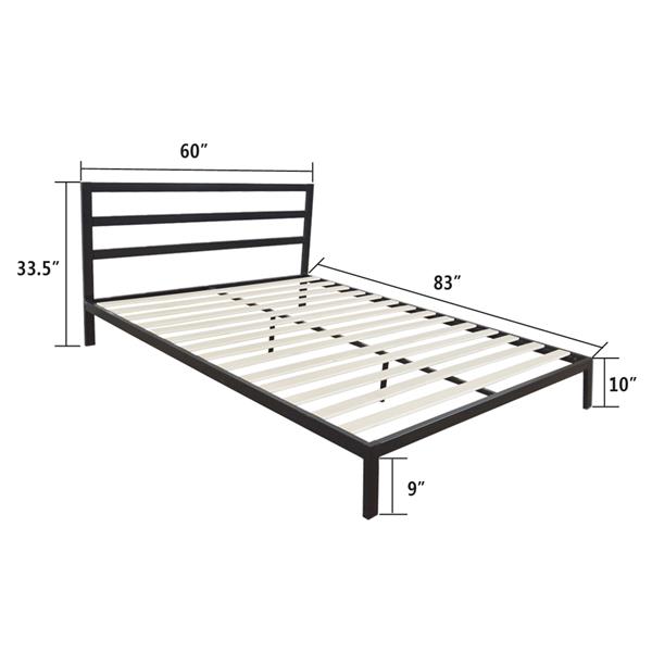 Square Horizontal Bar Head of Bed Iron Bed Queen Size Black 