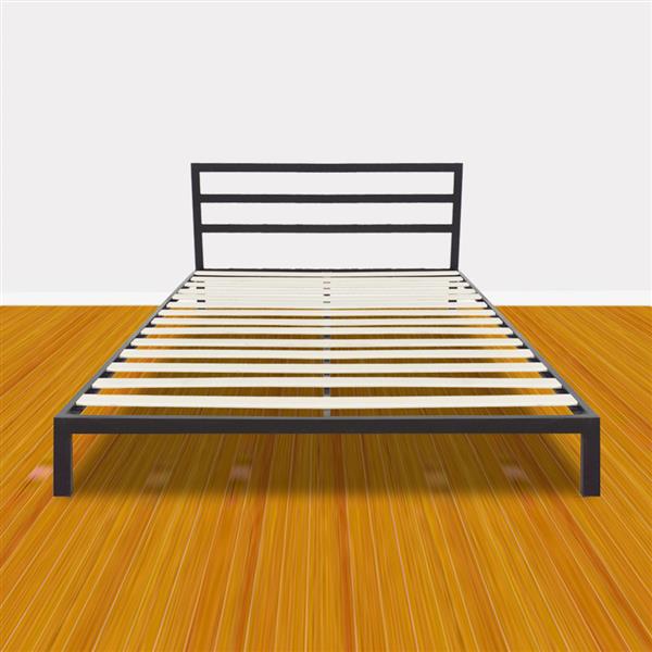 Square Horizontal Bar Head of Bed Iron Bed Queen Size Black 