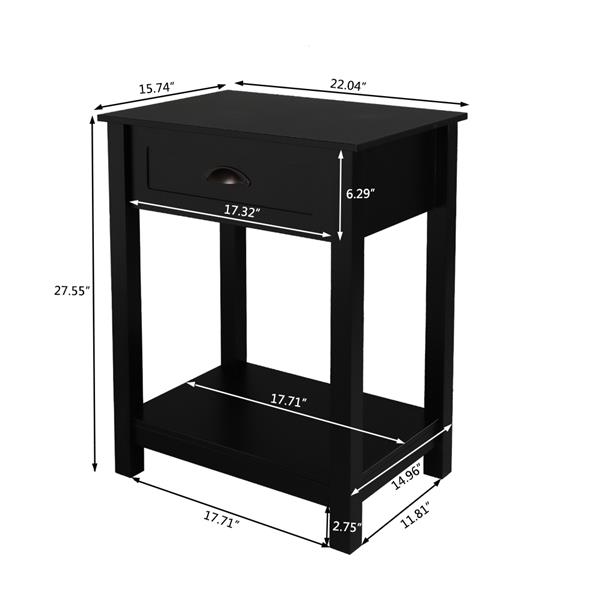 FCH 1-Drawer Nightstand End Table Black 