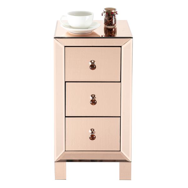 Modern and Contemporary Mirrored 3-Drawers Nightstand Bedside Table Rose 