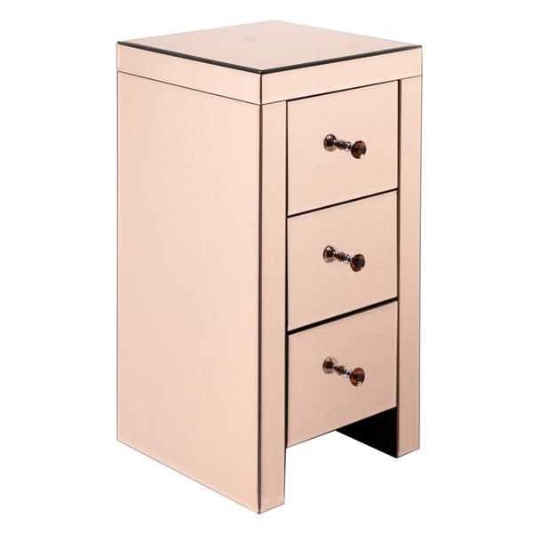 Mirrored Glass Bedside Table with Three Drawers Rose 