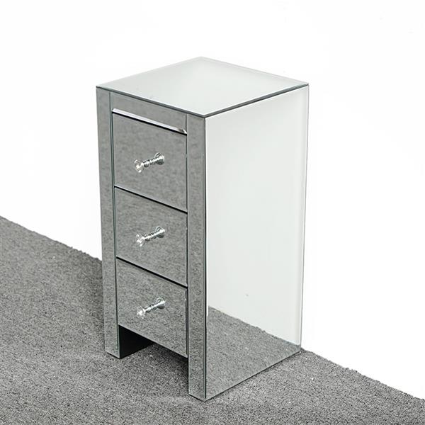 Mirrored Glass Bedside Table with Three Drawers Size S 