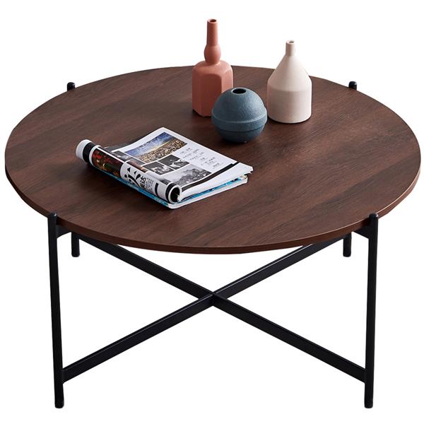 Modern Round coffee table,Black color frame with walnut top-36" 