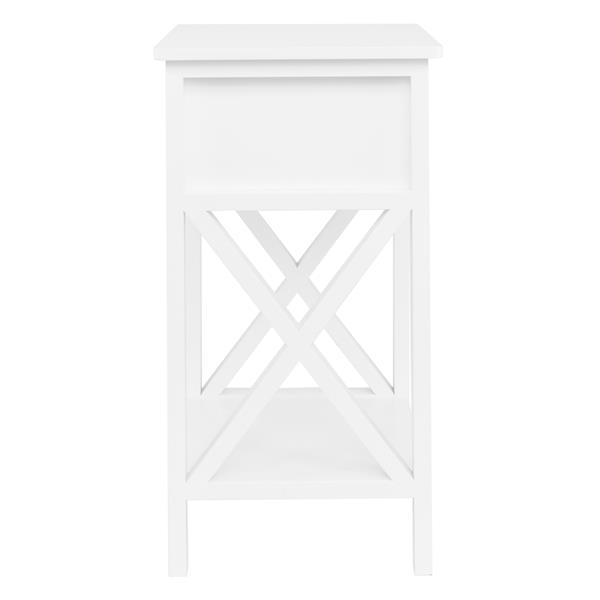 2 Pieces, Two-Layer Bedside Table with Drawers, Side Table, Coffee Table, Side Cross Style, White 