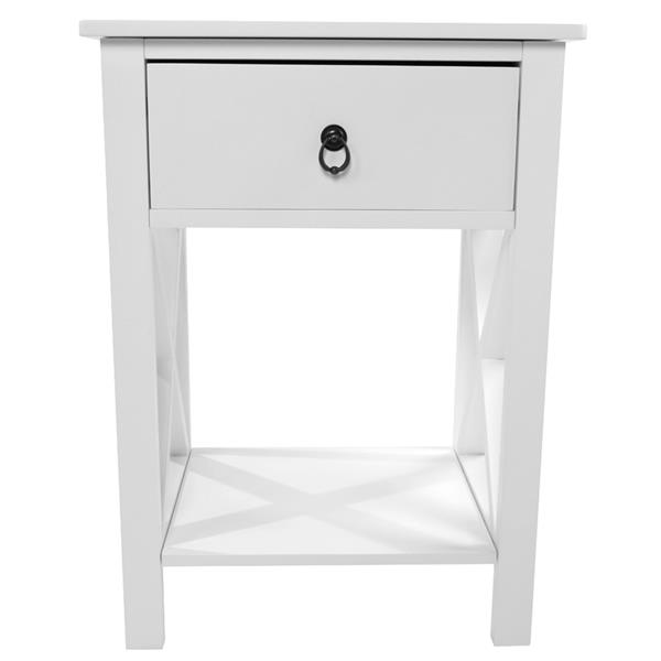 2 Pieces, Two-Layer Bedside Table with Drawers, Side Table, Coffee Table, Side Cross Style, White 