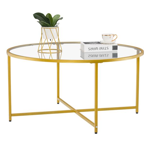 [90 x 90 x 45]cm Simple Cross Foot Single Layer Round Edge Table 90 Round Gold 