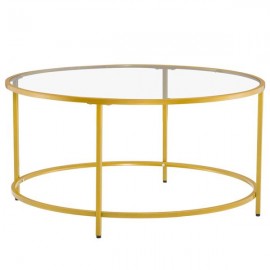 [90 x 90 x 45]cm Simple Single-Layer Round Frame Glass Surface Coffee Table Side Table 90 Round Gold