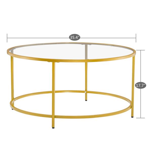 [90 x 90 x 45]cm Simple Single-Layer Round Frame Glass Surface Coffee Table Side Table 90 Round Gold 