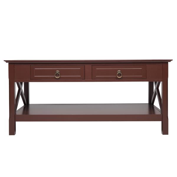 FCH Simple Two-Pull Solid Wood Coffee Table With Two Sides Crossed-Brown 