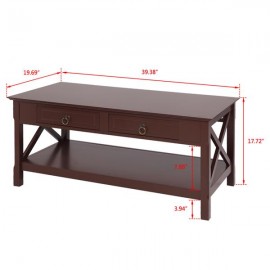 FCH Simple Two-Pull Solid Wood Coffee Table With Two Sides Crossed-Brown