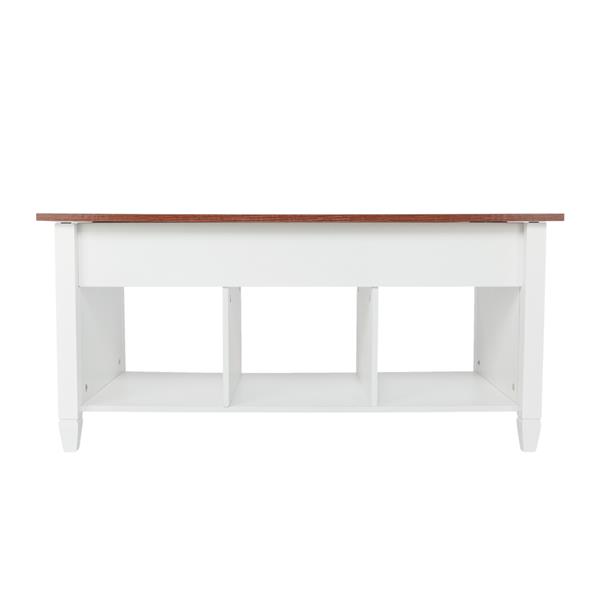 [US-W]Lift Top Coffee Table Modern Furniture Hidden Compartment and Lift Tabletop Brown White 