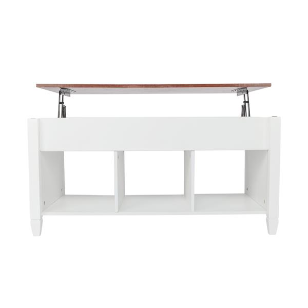 [US-W]Lift Top Coffee Table Modern Furniture Hidden Compartment and Lift Tabletop Brown White 