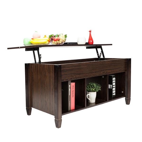 [US-W]Lift Top Coffee Table Modern Furniture Hidden Compartment and Lift Tabletop Brown 