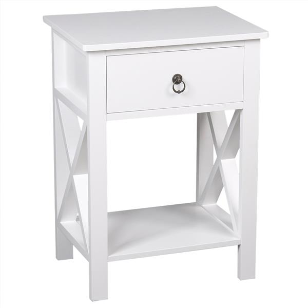 Side Intersection Style Bedside Table Coffee Table with Two-layer Drawer White 