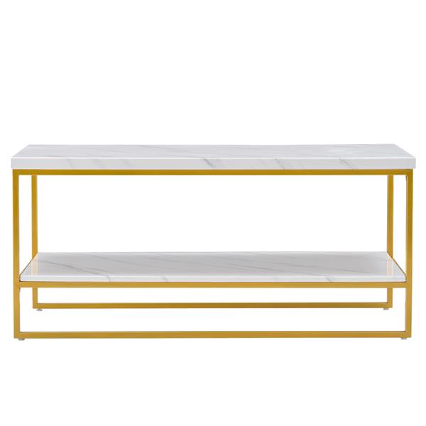 (106 x 50 x 48cm) Simple Double-layer Golden Iron Pipe Marble PVC Coffee Table Rectangular 