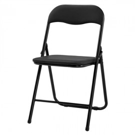 [US-W]3023 4 Foldable Leather Square Back Camel Chair Black