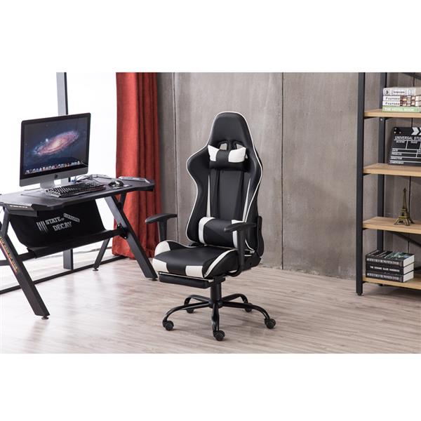 High Back Swivel Chair Racing Gaming Chair Office Chair with Footrest Tier Black & White 