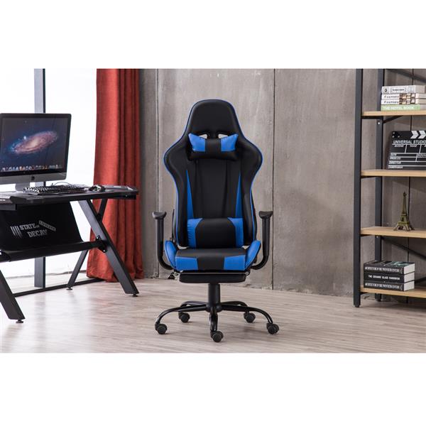 High Back Swivel Chair Racing Gaming Chair Office Chair with Footrest Tier Black & Blue 