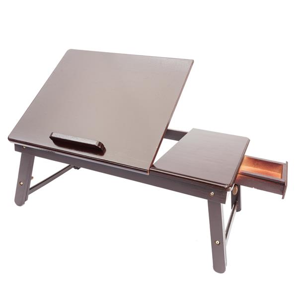 Retro Plain Design Adjustable Bamboo Lap Desk Tray Dark Coffee