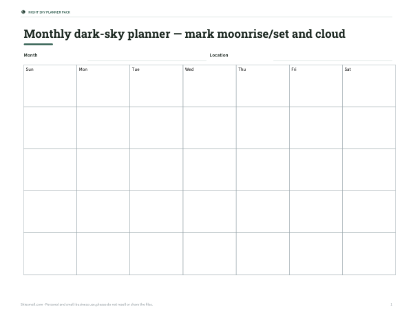 Preview of Printable Dark-Sky Calendar